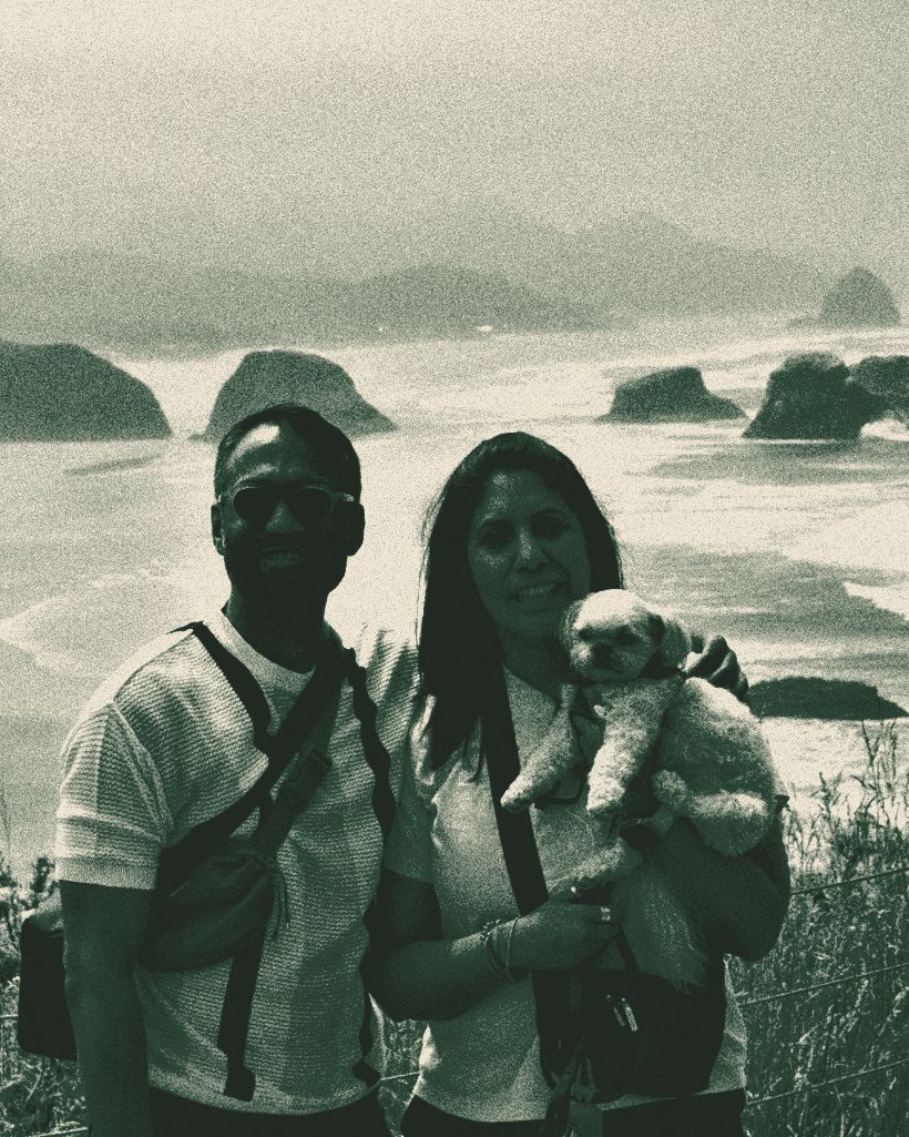 Ecola State Park viewpoint in fog, two-ink print