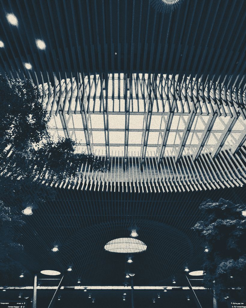 The PDX main terminal roof, two-ink print